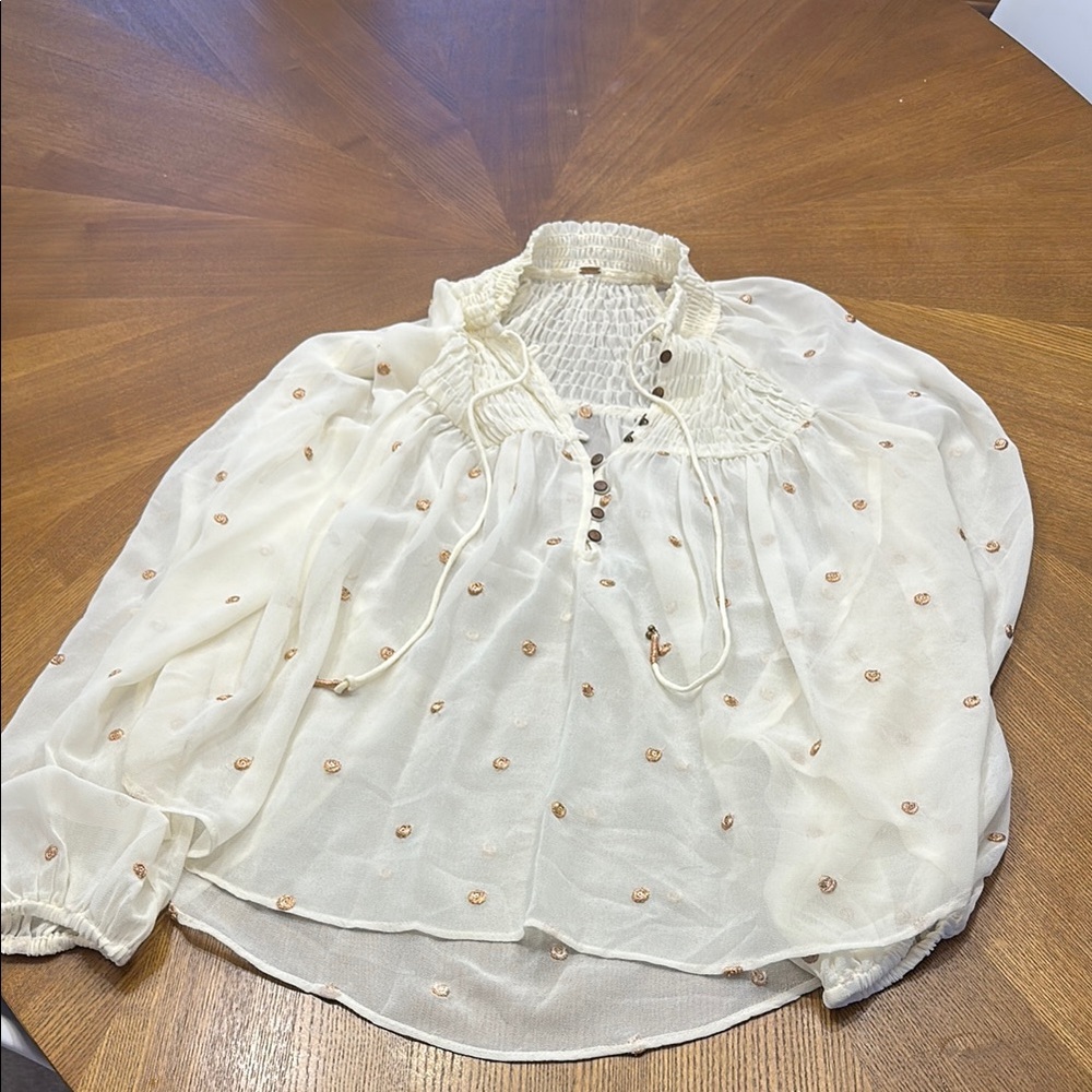 Elegant Cream Blouse with Floral Accents